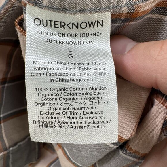 Outerknown‎ Shirt Mens L Check Sleeve Button Up Organic Cotton Casual - Picture 6 of 8